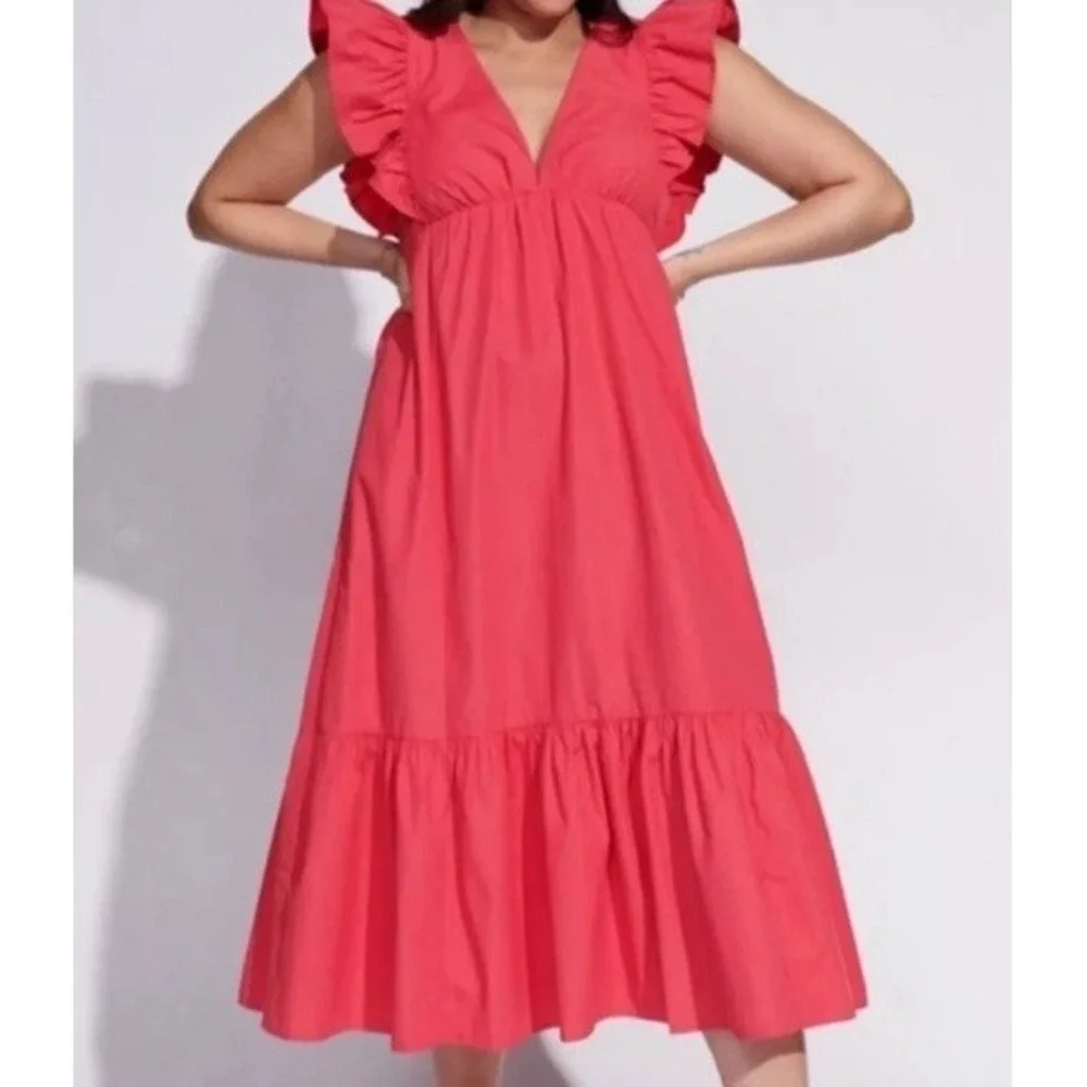 Abercrombie & Fitch Pink Flutter Sleeve Tiered Maxi Dress Size XS